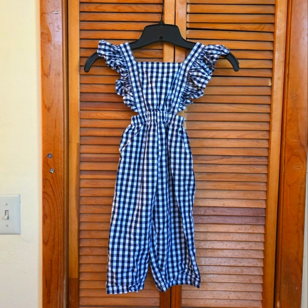 EUC Bailey's Blossoms Girls Checkered Romper Jumpsuit Size 3T